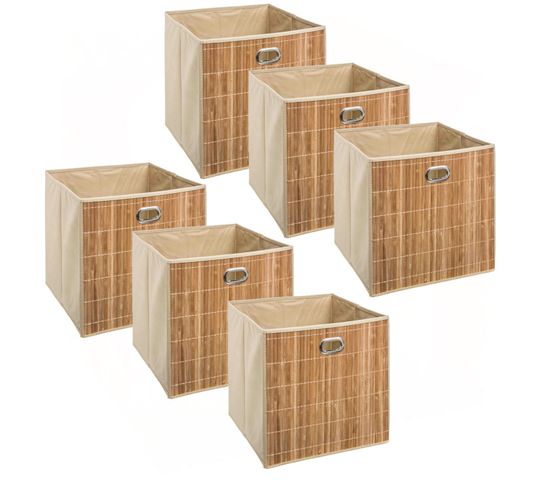 Lot De 6 Boîtes De Rangement Design En Bambou Et Tissu - Beige