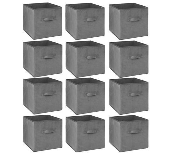 Lot De 12 Cubes De Rangement En Tissu L.31 X H. 15 Cm - Gris Foncé Chiné