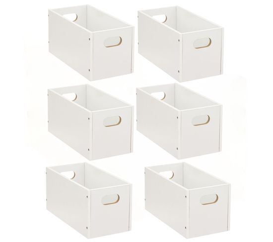 Lot De 6 Boîtes De Rangement Rectangulaire En Mdf - L. 31 X H. 15 Cm - Blanc