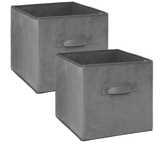 Lot De 2 Cubes De Rangement En Tissu L.31 X H. 15 Cm - Gris Foncé Chiné