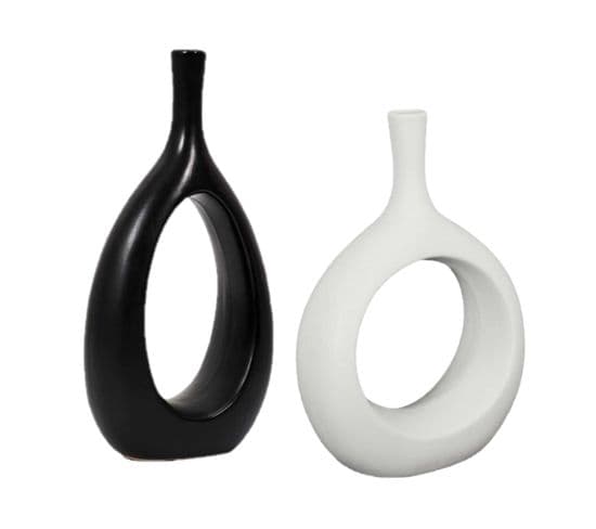 Lot De 2 Vases Curve Creux - Blanc Et Noir
