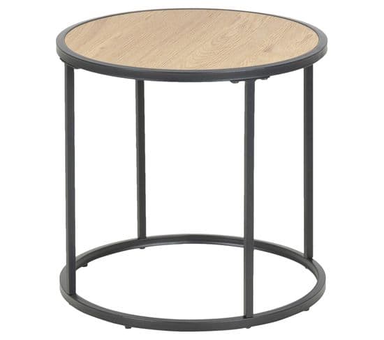 Table D'appoint Ou Bout De Canapé Rond En Mdf Et Métal Diam.45cm - Beige Et Noir