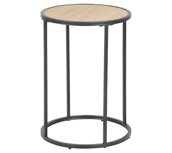 Table D'appoint Ou Bout De Canapé Rond En Mdf Et Métal Diam.40cm - Beige Et Noir