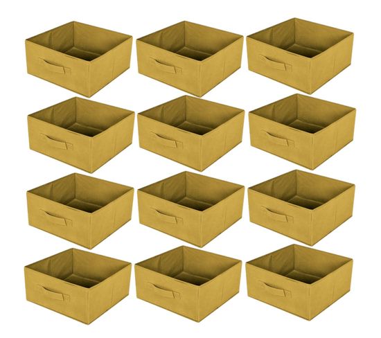 Lot De 12 Boites De Rangement Pliables En Tissus Avec Poignée - 30x30x15cm - Jaune Ananas