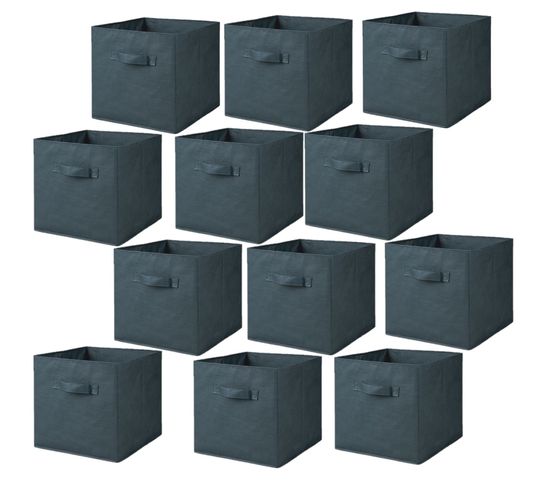 Lot De 12 Cubes De Rangement Pliables En Polypropylène Avec Poignée - 30x30x30cm - Bleu Pétrole