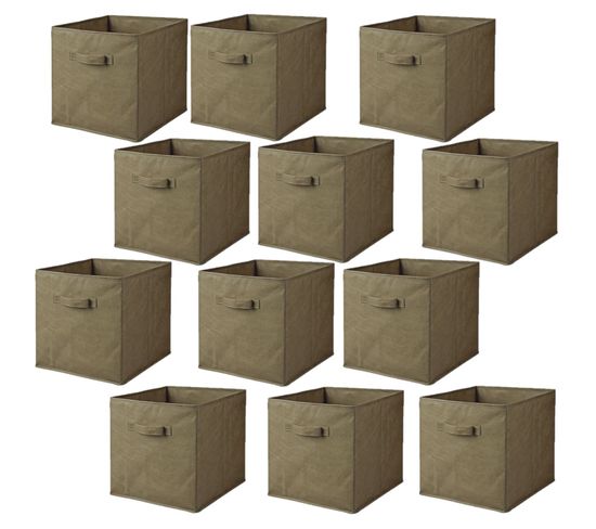 Lot De 12 Cubes De Rangement Pliables En Polypropylène Avec Poignée - 30x30x30cm - Vert Olive