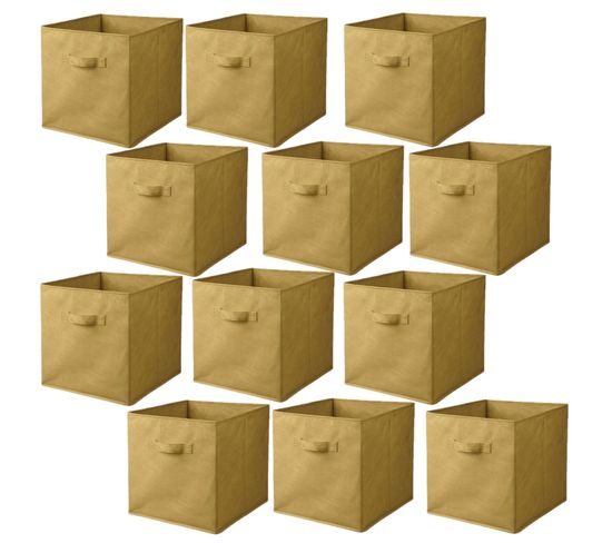 Lot De 12 Cubes De Rangement Pliables En Tissus Avec Poignée - 30x30x30cm - Jaune Ananas
