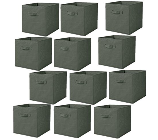 Lot De 12 Cubes De Rangement Pliables En Tissus Avec Poignée - 30x30x30cm - Vert Romarin