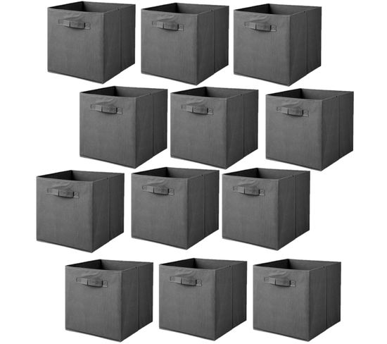 Lot De 12 Cubes De Rangement Pliables En Tissus Avec Poignée - 30x30x30cm - Gris