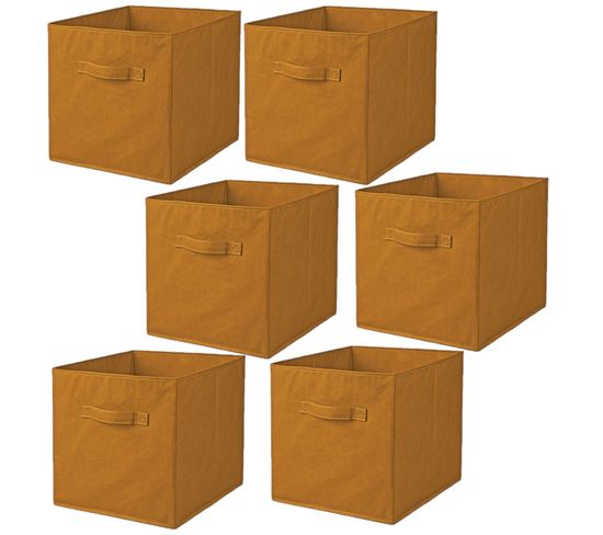 Lot De 6 Cubes De Rangement Pliables En Polypropylène Avec Poignée - 30x30x30cm - Jaune Ambre