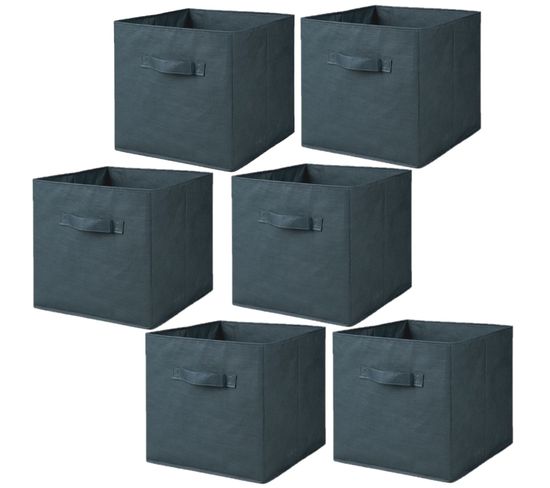 Lot De 6 Cubes De Rangement Pliables En Polypropylène Avec Poignée - 30x30x30cm - Bleu Pétrole