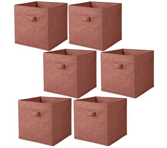 Lot De 6 Cubes De Rangement Pliables En Tissus Avec Poignée - 30x30x30cm - Rouge Tomette