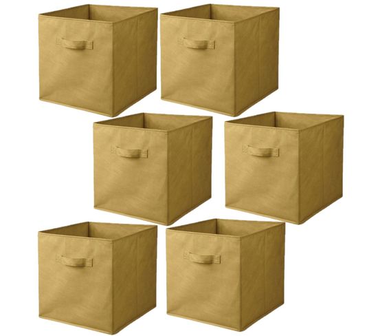 Lot De 6 Cubes De Rangement Pliables En Tissus Avec Poignée - 30x30x30cm - Jaune Ananas