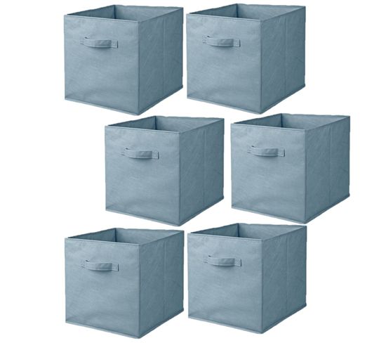 Lot De 6 Cubes De Rangement Pliables En Tissus Avec Poignée - 30x30x30cm - Bleu Clair