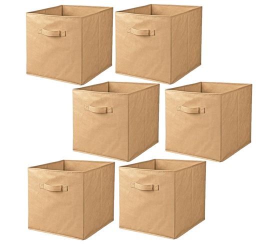 Lot De 6 Cubes De Rangement Pliables En Tissus Avec Poignée - 30x30x30cm - Rose Pêche