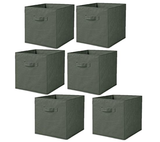 Lot De 6 Cubes De Rangement Pliables En Tissus Avec Poignée - 30x30x30cm - Vert Romarin