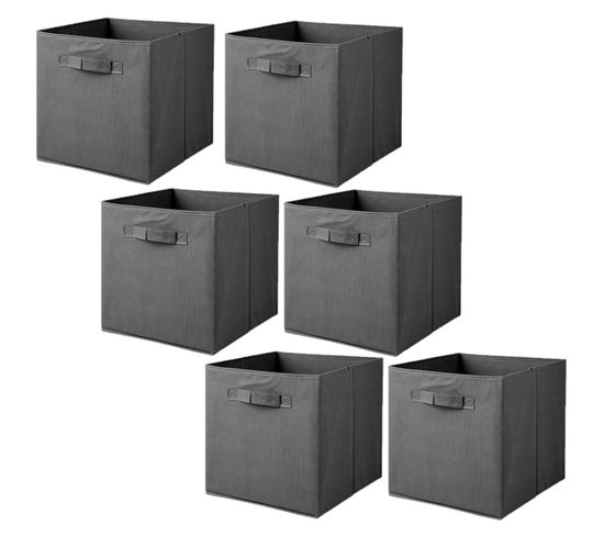 Lot De 6 Cubes De Rangement Pliables En Tissus Avec Poignée - 30x30x30cm - Gris