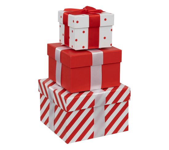 Lot De 3 Boîtes Pour Cadeaux De Noël - Rouge Et Blanc