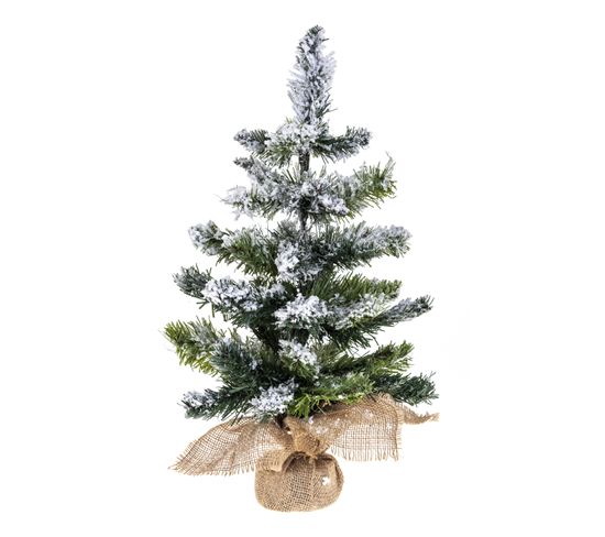 Sapin De Noël Artificiel Blooming Effet Enneigé Avec Pot Couvert De Jute - H. 50 Cm - Vert Et Blanc