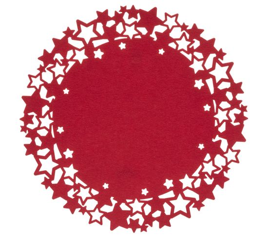 Lot De 6 Sets De Table De Noël Rond Motifs Étoiles En Feutrine Diam. 38 Cm - Rouge