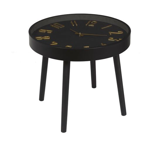 Table D'appoint Avec Horloge - Diam. 50 Cm X H. 43,5 Cm - Noir
