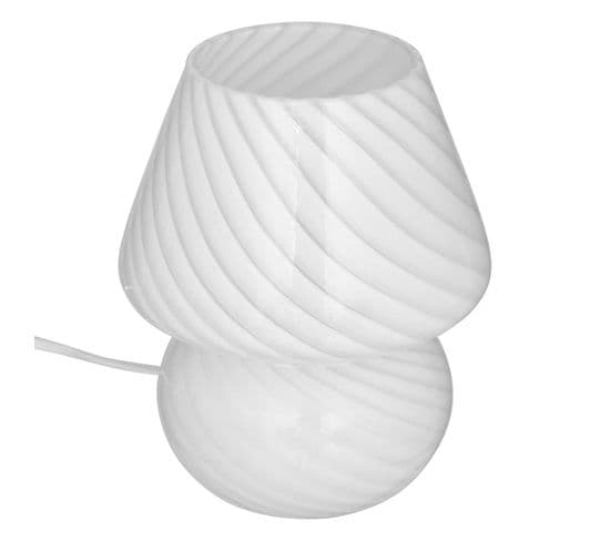 Lampe Champignon En Verre - Hauteur 18 Cm - Blanc