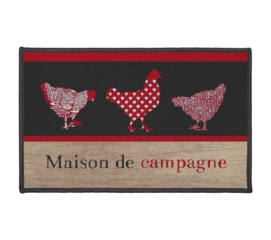 Tapis Rectangle Maison De Campagne - Noir Et Rouge