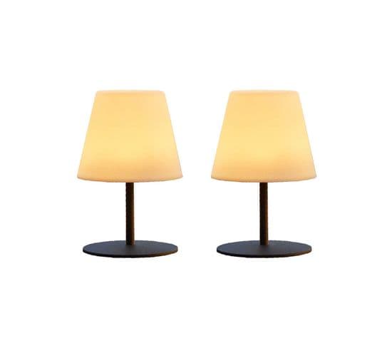 Lot De 2 Lampes De Table Sans Fil Led Twins Gris Acier H16cm