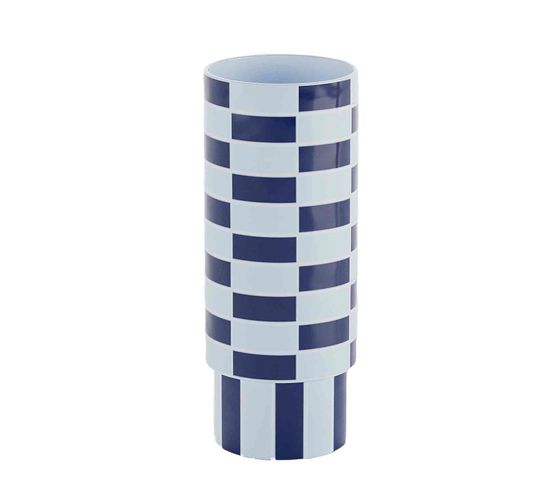 Sofia - Vase Céramique Tube à Damier Bleu