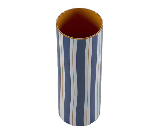Orlando - Vase Cylindrique à Rayures Bleu,   Grand Modèle