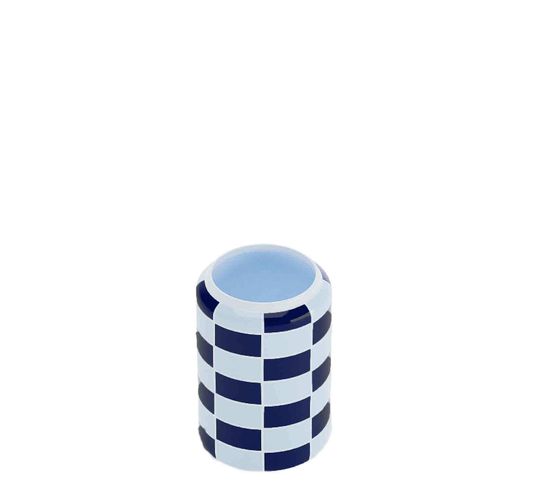Macao - Vase Cylindrique à Damier Céramique Bleue
