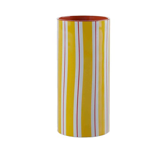 Orlando Medium - Vase Cylindrique à Rayures Jaune,   Modèle Medium