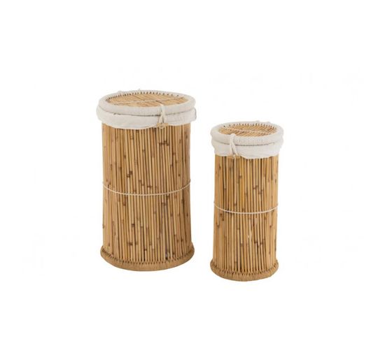 Set De 2 Paniers Cylindre Bambou Naturel/blanc - L 40 X L 40 X H 72 Cm