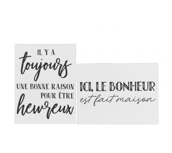 Pancarte Textes Francais Heureux Bonheur Metal Blanc/noir Assortiment De 2