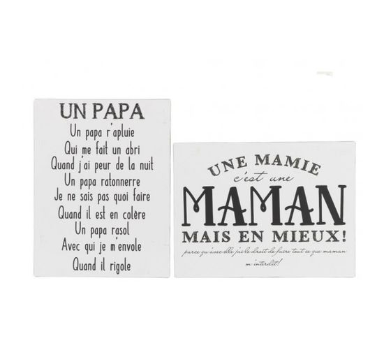 Pancarte Textes Francais Papa Maman Metal Blanc/noir Assortiment De 2 - L 35 X L 0,5 X H 26,5 Cm