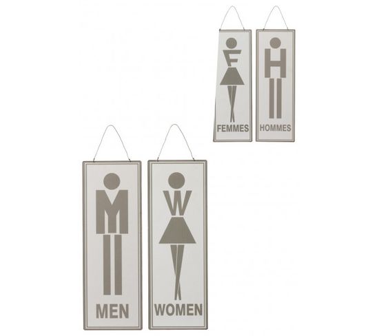 Pancarte Toilet Anglais/francais Metal Blanc/gris Assortiment De 2 - L 16,5 X L 0,3 X H 46,5 Cm