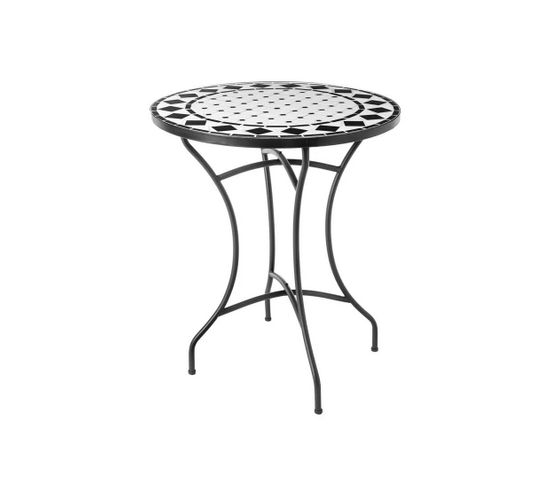 Table Ronde Céramique Mosaïque/fer Forgé Noir/blanc - Lombok