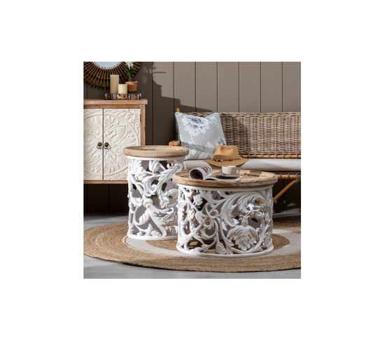 Table Basse Ronde Bois/blanc Taille S - Anemone