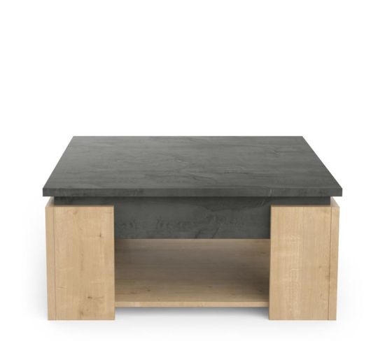 Table Basse Carré Chêne/béton Ciré - Stinau - L 80 X L 80 X H 37 Cm