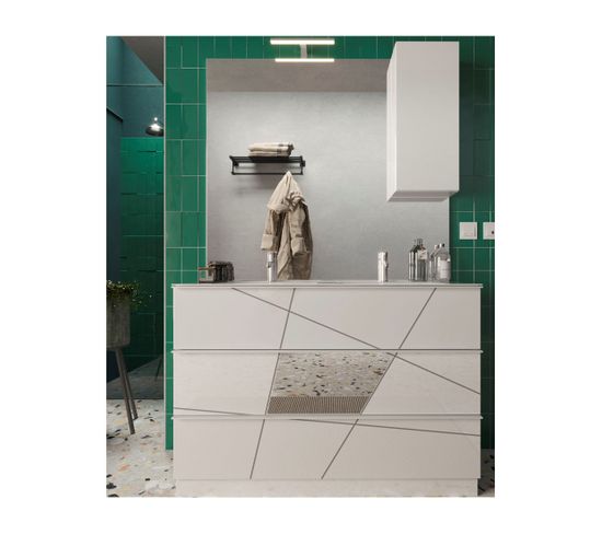 Meuble Sous-vasque 120 Cm Laqué Blanc Brillant + Vasque + Miroir LED - Metria
