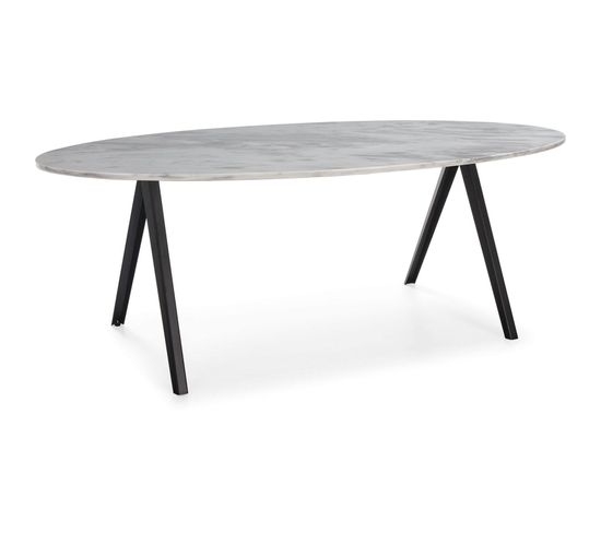 Table 200x100x75 Marbre Blanc/métal Noir