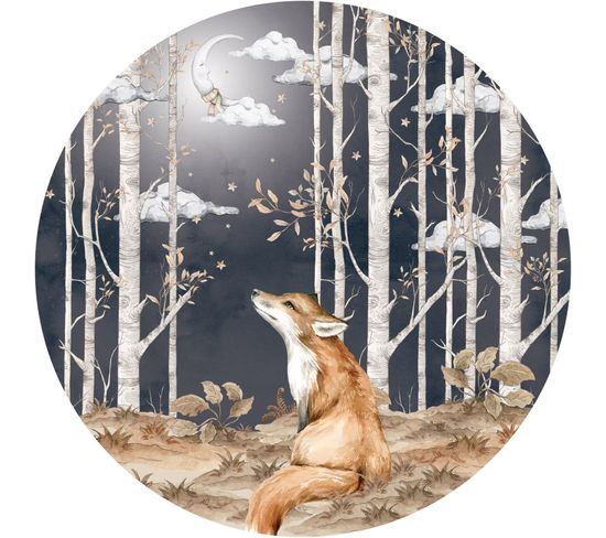 Sticker Mural Renard Et Forêt Lunaire Pour Décoration Enfantine 200 X 200 Cm Marron