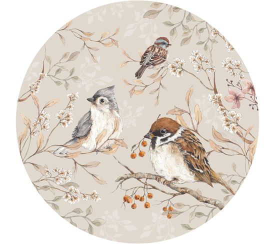 Sticker Mural Oiseaux Et Branches Fleuries - Décoration Élégante 200 X 200 Cm Beige