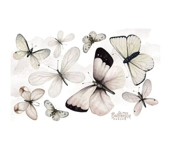 Sticker Mural Aquarelle Papillons Gracieux Et Apaisants 80 X 50 Cm Blanc