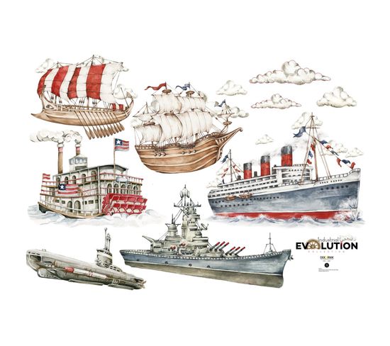 Sticker Mural Évolution Maritime Pour Décoration Intérieure 137 X 95 Cm Multicolore