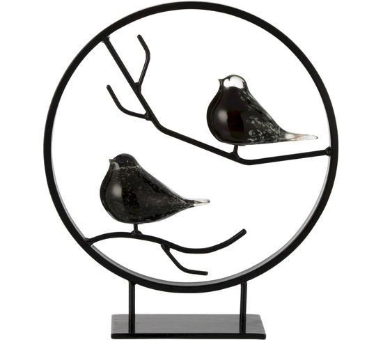 Statuette Oiseaux Noir Métal 38x10x43cm