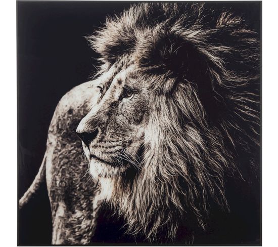 Tableau Lion Gris Verre 101,56x2,5x100,5cm