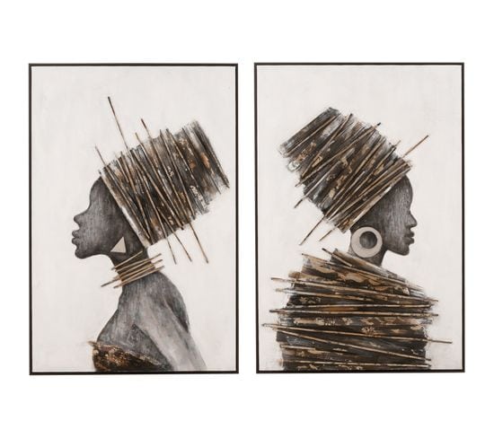 Tableau Femme Africaine Marron Toile 123x5x83,5cm