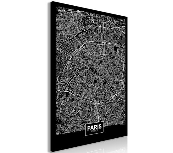 Tableau Dark Map Of Paris (1 Partie) Vertical 80 X 120 Cm Noir