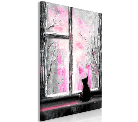 Tableau Longing Kitty (1 Part) Vertical Rose 60 X 90 Cm Rose